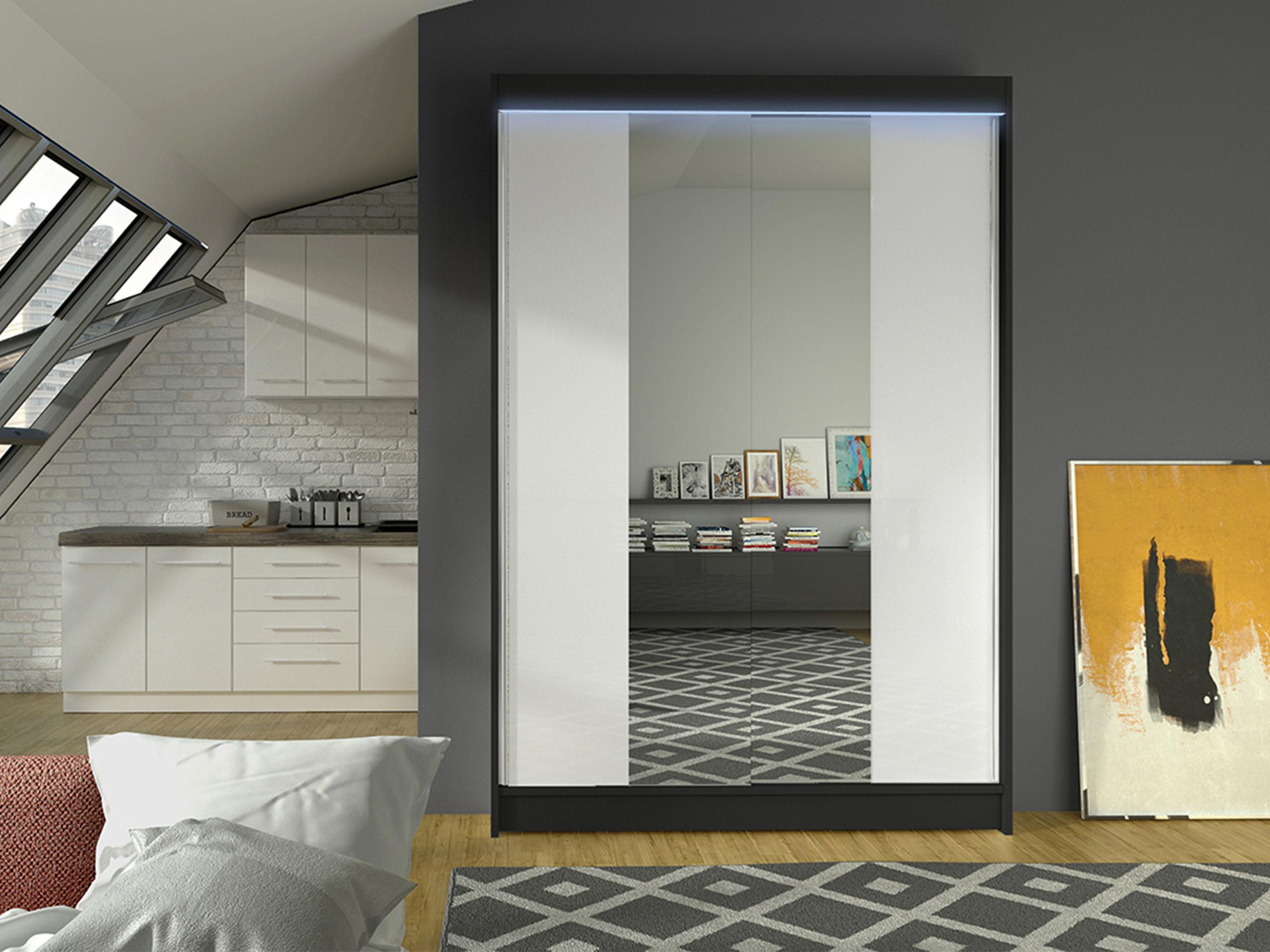SCHWEBETÜRENSCHRANK Lino II mit RGB LED Beleuchtung Holzwerkstoff MIRJAN24 Möbel > Schränke > Kleiderschränke > Schwebetürenschränke Schwarz
