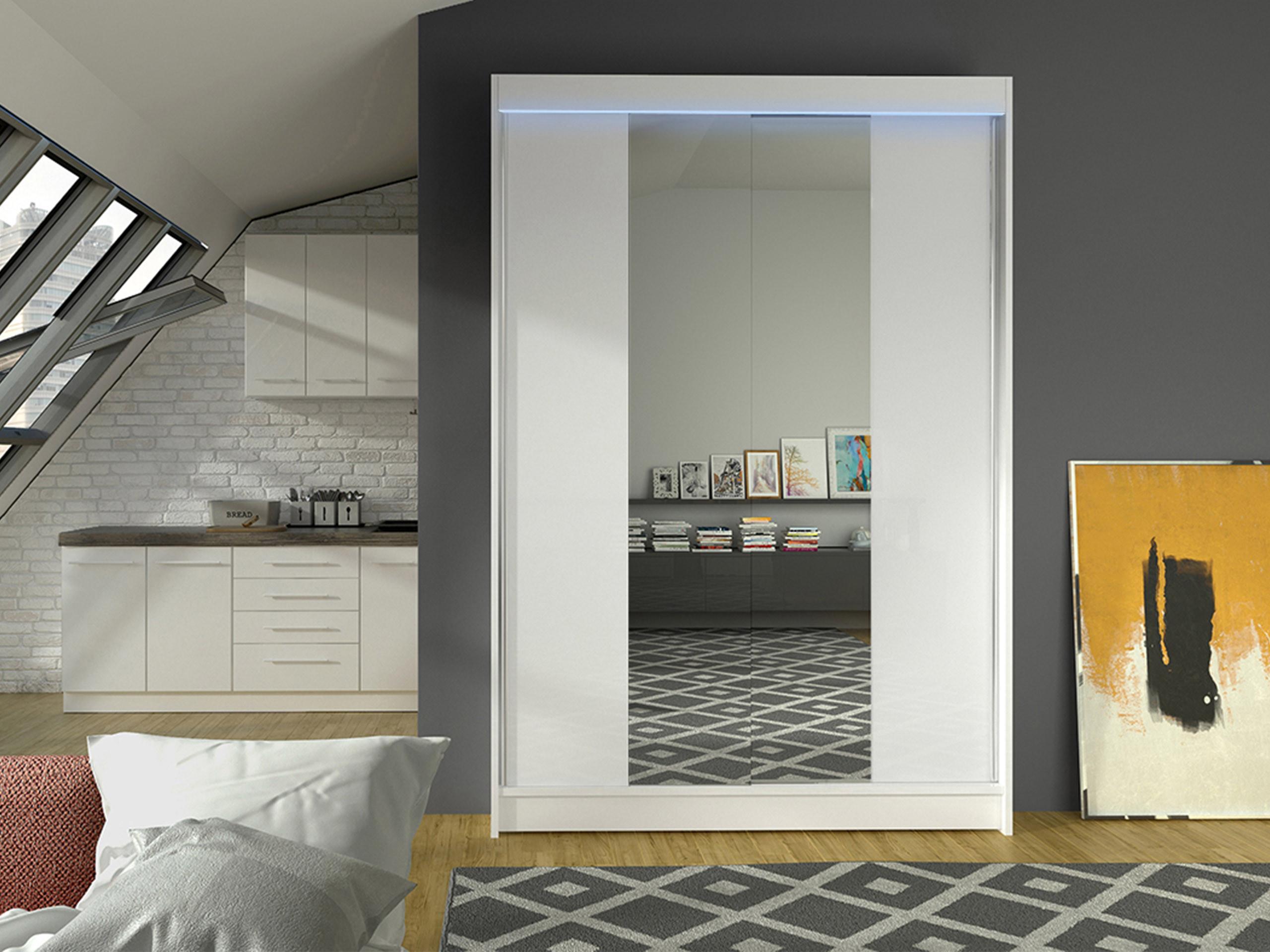 SCHWEBETÜRENSCHRANK Lino II mit RGB LED Beleuchtung Holzwerkstoff MIRJAN24 Möbel > Schränke > Kleiderschränke > Schwebetürenschränke Weiß