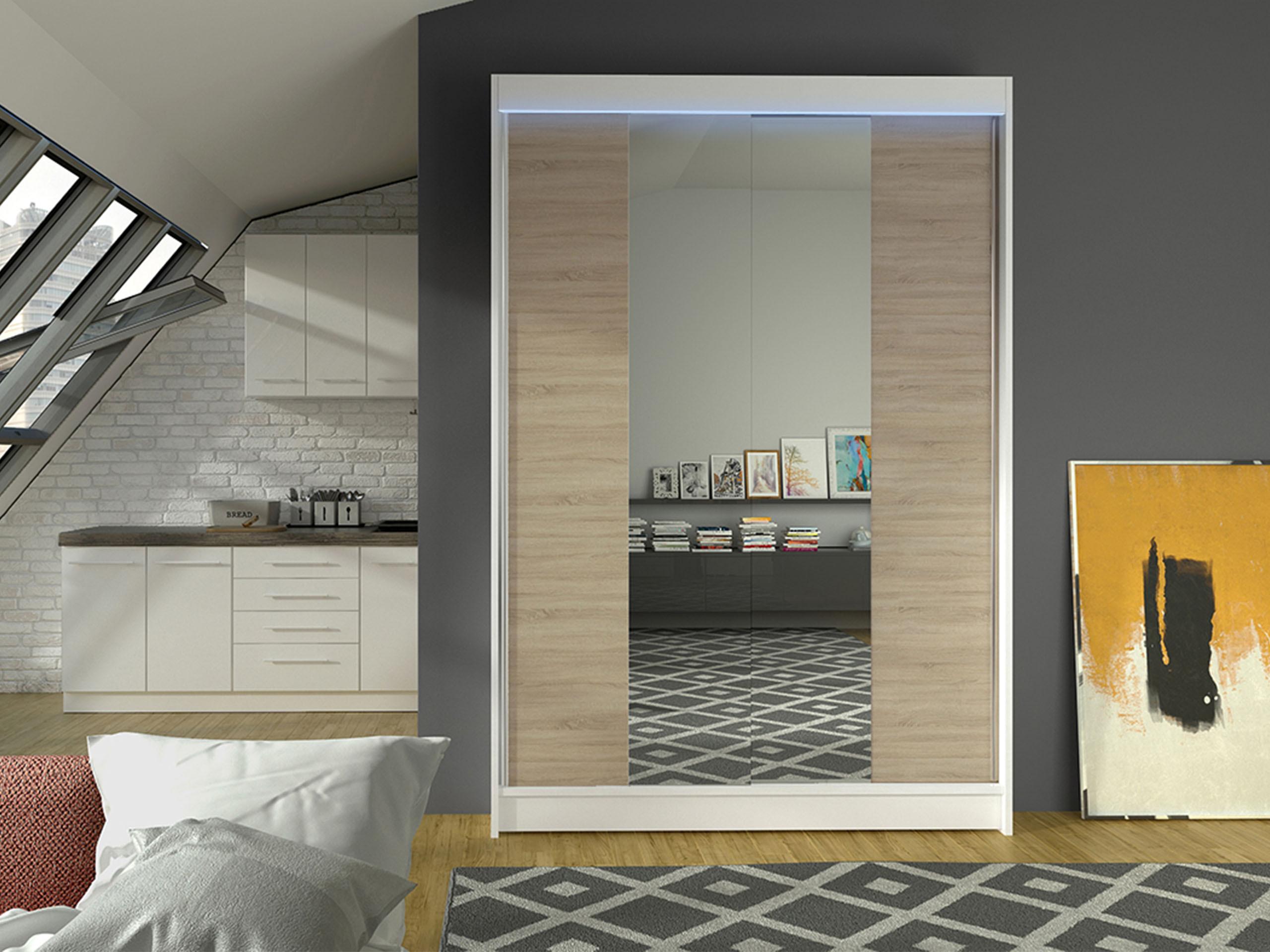 SCHWEBETÜRENSCHRANK Lino II mit RGB LED Beleuchtung Holzwerkstoff MIRJAN24 Möbel > Schränke > Kleiderschränke > Schwebetürenschränke Weiß