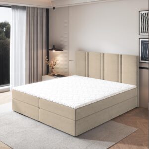 wohnli-moebel-suche-800000953350-1 BOXBETT LARIO 180x200 cm mit Matratze und Topper - Beige Holz MASSENO Möbel > Betten > Boxspringbetten Beige