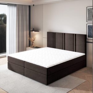 BOXBETT LARIO 140x200 cm mit Matratze und Topper - Braun Holz MASSENO Möbel > Betten > Boxspringbetten Braun