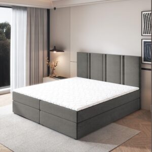 wohnli-moebel-suche-800000953386-1 BOXBETT LARIO 140x200 cm mit Matratze und Topper - Grau Holz MASSENO Möbel > Betten > Boxspringbetten Grau