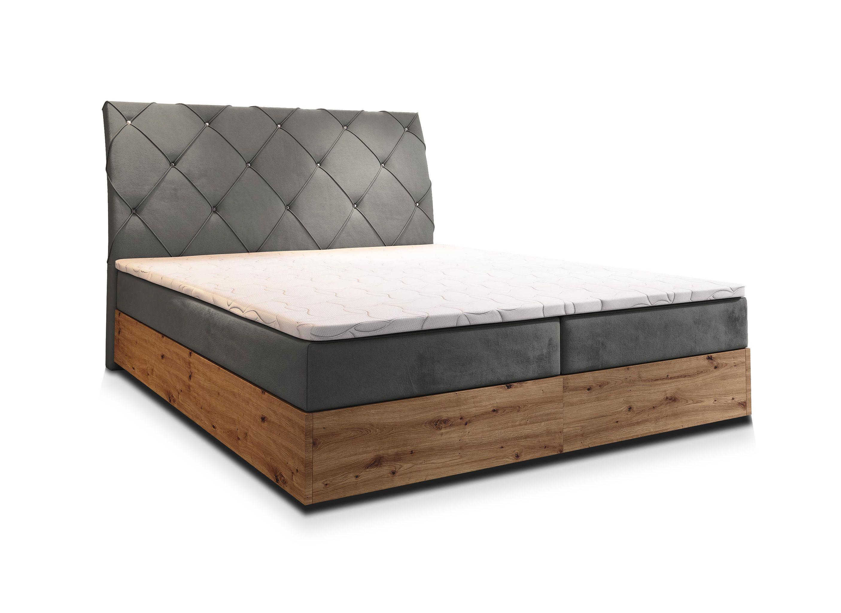 Wohnli Möbelsuche - BOXBETT VELLANO 140x200 cm mit Matratze und Topper - Grau