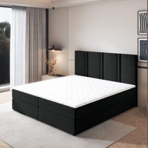 wohnli-moebel-suche-800000953391-1 BOXBETT LARIO 140x200 cm mit Matratze und Topper - Schwarz Holz MASSENO Möbel > Betten > Boxspringbetten Schwarz
