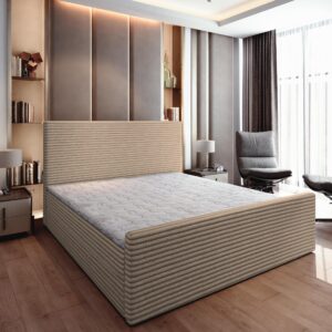 BOXBETT BRENTO 160x200 cm mit Matratze und Topper - Beige Holz MASSENO Möbel > Betten > Boxspringbetten Beige