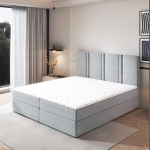 wohnli-moebel-suche-800000953398-1 BOXBETT LARIO 140x200 cm mit Matratze und Topper - Hellgrau Holz MASSENO Möbel > Betten > Boxspringbetten Grau