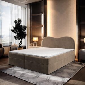 BOXBETT FLUVIA M 140x200 cm mit Matratze und Topper - Beige Holz MASSENO Möbel > Betten > Boxspringbetten Beige