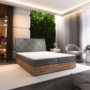 wohnli-moebel-suche-800000953448-1 BOXBETT VELLANO 180x200 cm mit Matratze und Topper - Grau Holz MASSENO Möbel > Betten > Boxspringbetten Grau