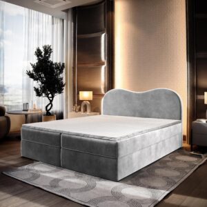 wohnli-moebel-suche-800000953452-1 BOXBETT FLUVIA M 160x200 cm mit Matratze und Topper - Hellgrau Holz MASSENO Möbel > Betten > Boxspringbetten Grau