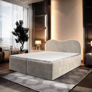 wohnli-moebel-suche-800000953463-1 BOXBETT FLUVIA M 160x200 cm mit Matratze und Topper - Creme Holz MASSENO Möbel > Betten > Boxspringbetten Weiß