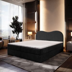 BOXBETT FLUVIA N 160x200 cm mit Matratze und Topper - Schwarz Holz MASSENO Möbel > Betten > Boxspringbetten Schwarz