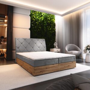 wohnli-moebel-suche-800000953466-1 BOXBETT VELLANO 180x200 cm mit Matratze und Topper - Hellgrau Holz MASSENO Möbel > Betten > Boxspringbetten Grau