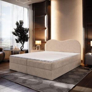 wohnli-moebel-suche-800000953474-1 BOXBETT FLUVIA N 180x200 cm mit Matratze und Topper - Beige Holz MASSENO Möbel > Betten > Boxspringbetten Beige