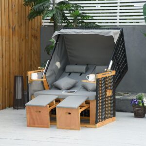 wohnli-moebel-suche-800000964538-1 VOLLLIEGER Gartenliege PE Rattan Hellgrau 118 x 79 x 160 cm Kunststoff Outsunny Garten & Outdoor > Gartenmöbel Grau
