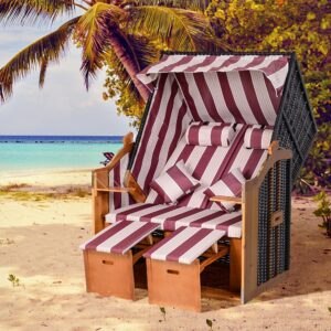 wohnli-moebel-suche-800000964660-1 DOPPELTE Sonnenliege mit Dach 5-stufige Rückenlehne PE-Rattan Rot+Weiß 118 x 79 x 160 cm Kunststoff Outsunny Garten & Outdoor > Gartenmöbel Weiß