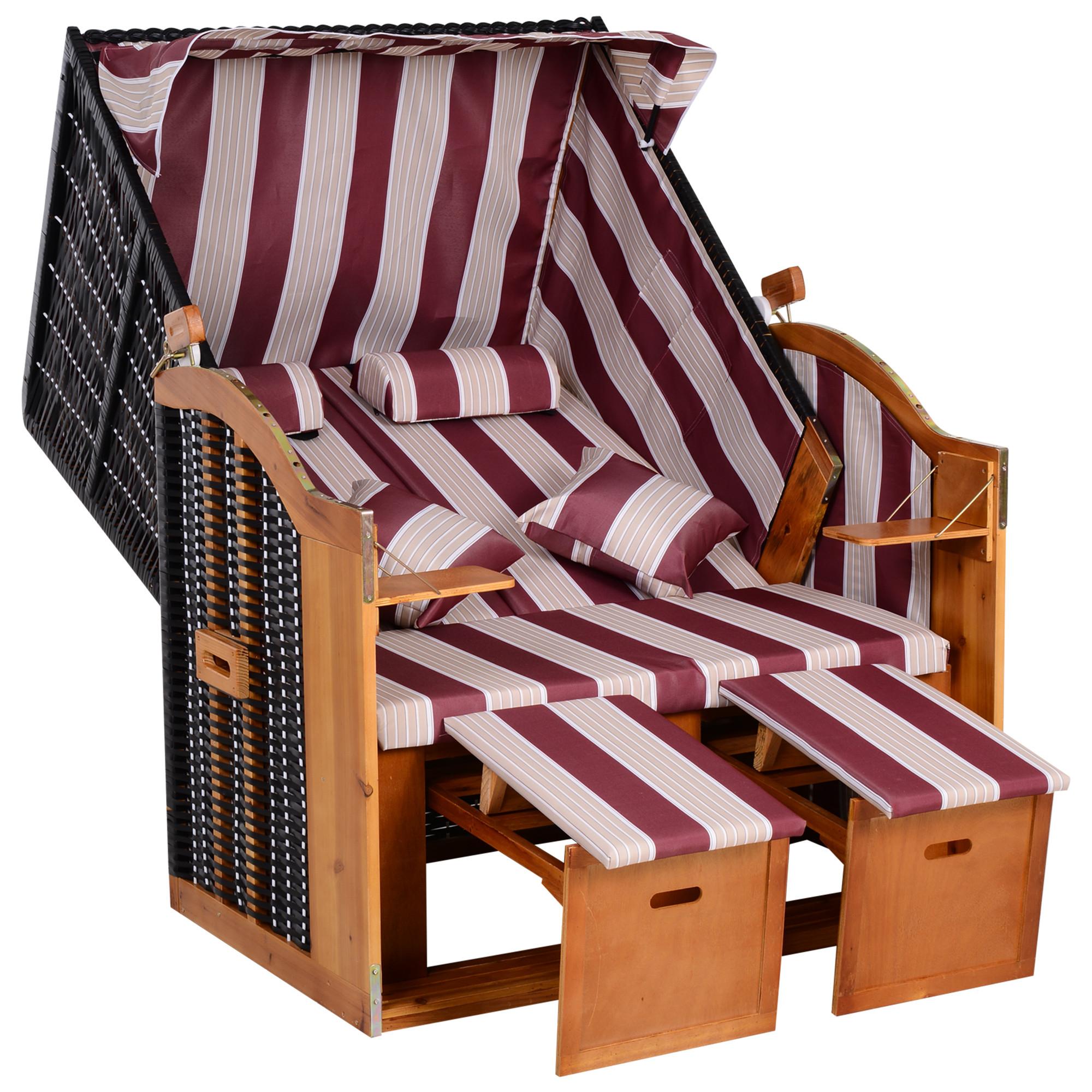 Wohnli Möbelsuche - DOPPELTE Sonnenliege mit Dach 5-stufige Rückenlehne PE-Rattan Rot+Weiß 118 x 79 x 160 cm