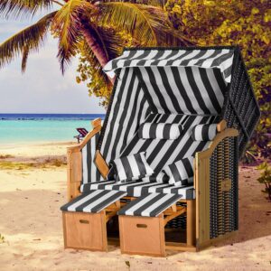 wohnli-moebel-suche-800000964661-1 DOPPELTE Sonnenliege mit Dach 5-stufige Rückenlehne PE-Rattan Grau+Weiß 118 x 79 x 160 cm Kunststoff Outsunny Garten & Outdoor > Gartenmöbel Grau