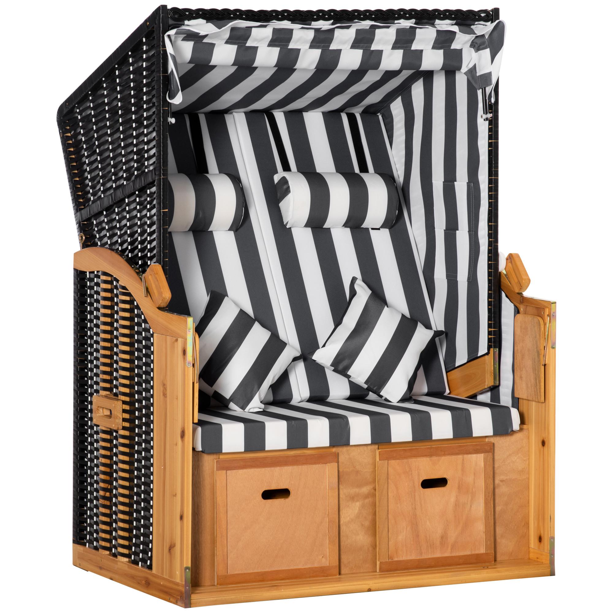 wohnli-moebel-suche-800000964661 Wohnli Möbelsuche - DOPPELTE Sonnenliege mit Dach 5-stufige Rückenlehne PE-Rattan Grau+Weiß 118 x 79 x 160 cm