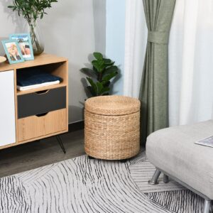 SITZHOCKER mit Stauraum Fußhocker Aufbewahrungsbox Stroh Rattan Khaki Textil HOMCOM Möbel > Sessel > Hocker Braun