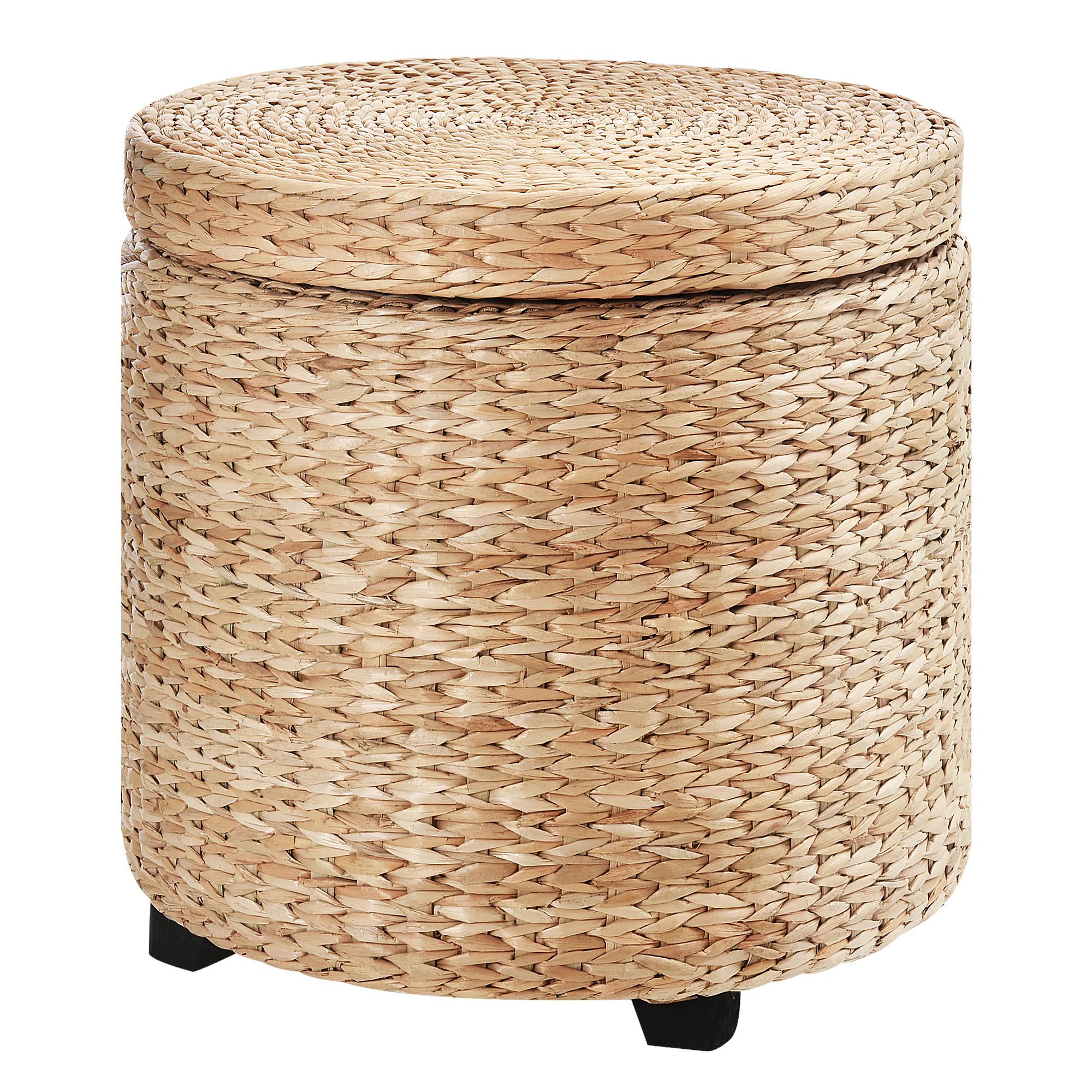 Wohnli Möbelsuche - SITZHOCKER mit Stauraum Fußhocker Aufbewahrungsbox Stroh Rattan Khaki