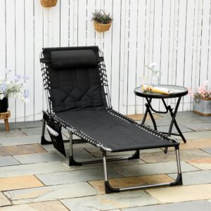 wohnli-moebel-suche-800000964951-1 GARTENLIEGE mit Kissen 5-stufige Rückenlehne verstellbar Stahl Oxford-Stoff Schwarz 188 x 57 x 30 cm Metall Outsunny Garten & Outdoor > Gartenmöbel > Gartenliegen Schwarz