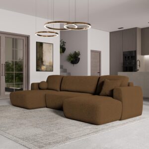 wohnli-moebel-suche-800000969914-1 WOHNLANDSCHAFT SENTUM N Braun Boucle-Stoff mit Schlaffunktion Textil MASSENO Möbel > Sofas & Couches > Wohnlandschaften > Wohnlandschaften U-Form Braun