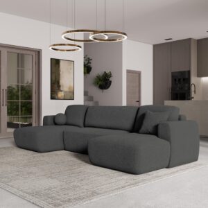 wohnli-moebel-suche-800000969916-1 WOHNLANDSCHAFT SENTUM N Grau Boucle-Stoff mit Schlaffunktion Textil MASSENO Möbel > Sofas & Couches > Wohnlandschaften > Wohnlandschaften U-Form Grau