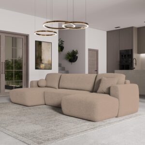 wohnli-moebel-suche-800000969926-1 WOHNLANDSCHAFT SENTUM N Beige Boucle-Stoff mit Schlaffunktion Textil MASSENO Möbel > Sofas & Couches > Wohnlandschaften > Wohnlandschaften U-Form Beige