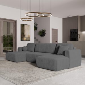 wohnli-moebel-suche-800000969978-1 WOHNLANDSCHAFT SENTUM P Grau Kordstoff mit Schlaffunktion Textil MASSENO Möbel > Sofas & Couches > Wohnlandschaften > Wohnlandschaften U-Form Grau