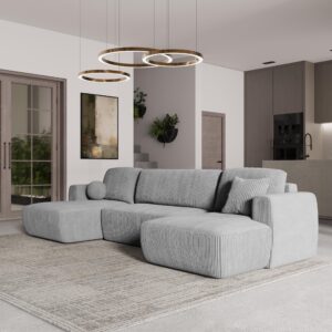 wohnli-moebel-suche-800000969990-1 WOHNLANDSCHAFT SENTUM P Hellgrau Kordstoff mit Schlaffunktion Textil MASSENO Möbel > Sofas & Couches > Wohnlandschaften > Wohnlandschaften U-Form Grau