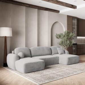 wohnli-moebel-suche-800000969999-1 WOHNLANDSCHAFT SAVONA K Hellgrau Plüsch-Stoff mit Schlaffunktion Textil MASSENO Möbel > Sofas & Couches > Wohnlandschaften > Wohnlandschaften U-Form Grau