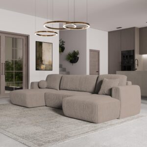WOHNLANDSCHAFT SENTUM P Beige Kordstoff mit Schlaffunktion Textil MASSENO Möbel > Sofas & Couches > Wohnlandschaften > Wohnlandschaften U-Form Beige