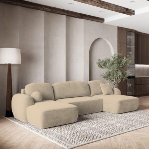 wohnli-moebel-suche-800000970003-1 WOHNLANDSCHAFT SAVONA K Beige Plüsch-Stoff mit Schlaffunktion Textil MASSENO Möbel > Sofas & Couches > Wohnlandschaften > Wohnlandschaften U-Form Beige