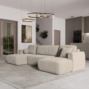 WOHNLANDSCHAFT SENTUM P Creme Kordstoff mit Schlaffunktion Textil MASSENO Möbel > Sofas & Couches > Wohnlandschaften > Wohnlandschaften U-Form Weiß