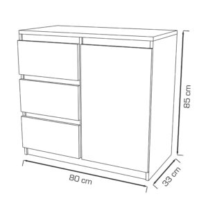 KOMMODE MERAVIGLIA 80/85/33 cm mit 3 Schubladen 1 Türen Weiß Holzwerkstoff MASSENO Möbel > Kommoden & Schubladenschränke > Kommoden Weiß