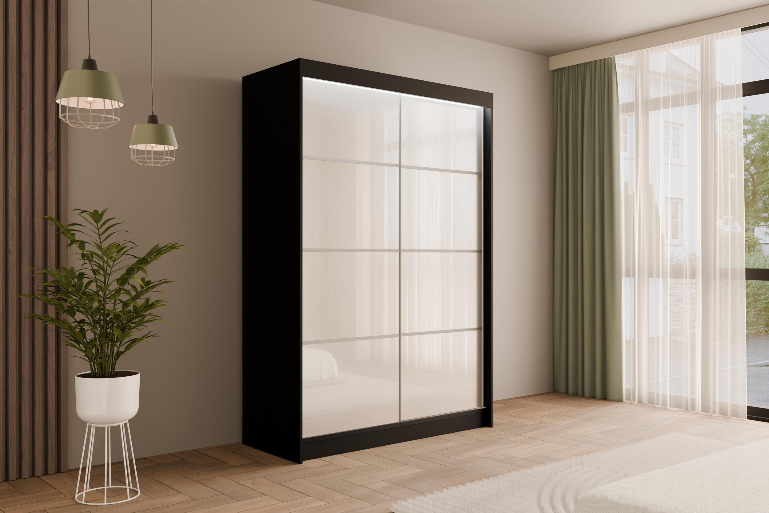 KLEIDERSCHRANK PEKA III mit LED - 150 cm - Schwarz|Weiß Holzwerkstoff ALTDECOR Möbel > Schränke > Kleiderschränke Weiß