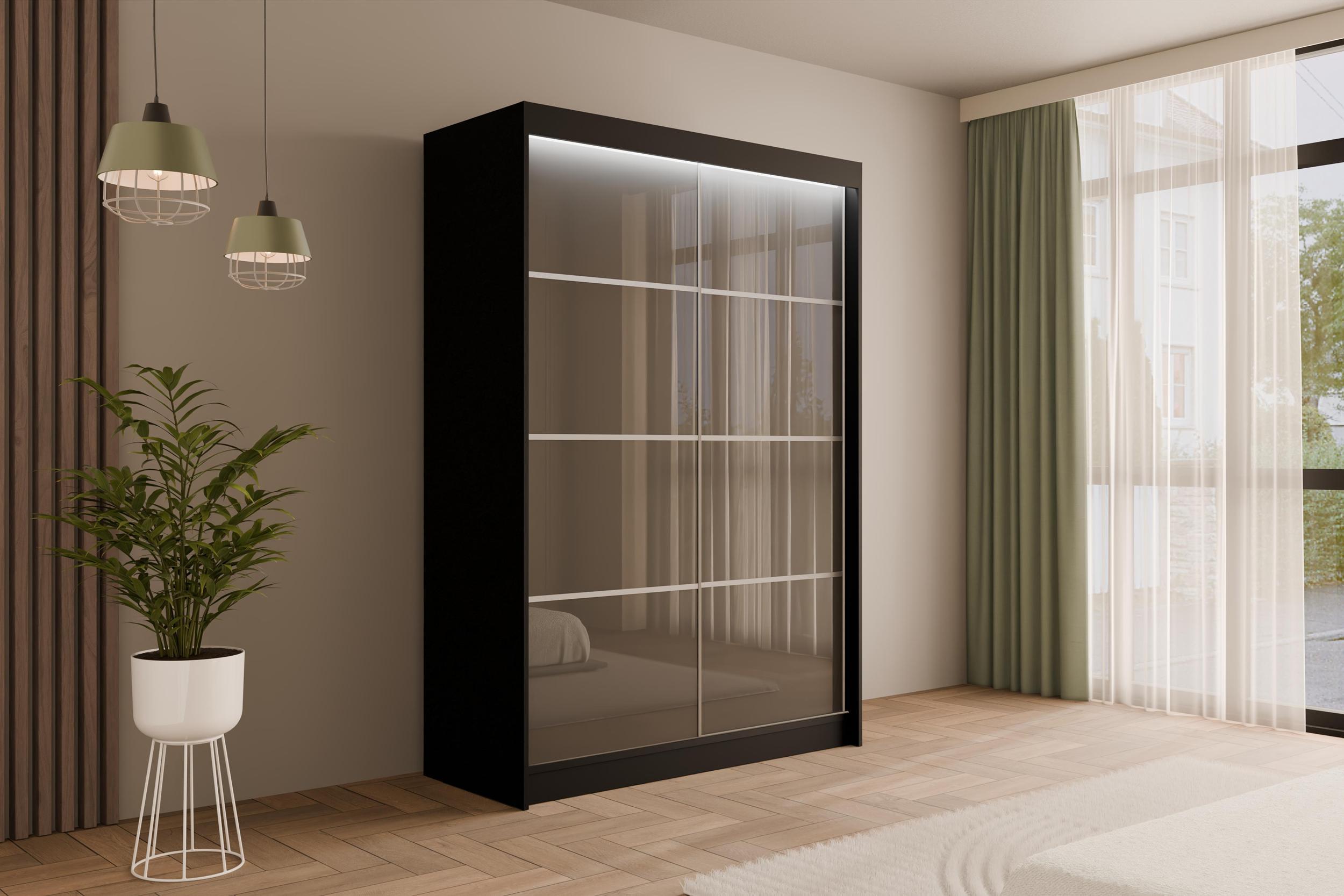 KLEIDERSCHRANK PEKA III mit LED - 150 cm - Schwarz|Grau Holzwerkstoff ALTDECOR Möbel > Schränke > Kleiderschränke Schwarz