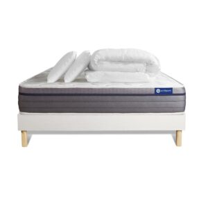 Wohnli Möbelsuche - BETT Actimemo zen Memory-Schaum 160 x 200 cm h1 - Kit Bettgestell Weiß - Mit Kissen und Bettdecke
