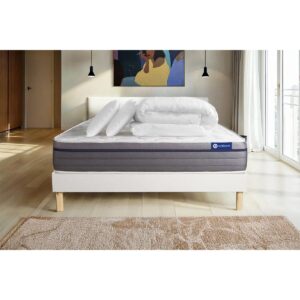 wohnli-moebel-suche-800000973442-1 BETT Actimemo zen Memory-Schaum 200 x 200 cm h1 - Kit Bettgestell Weiß - Mit Kissen und Bettdecke Holz ACTISOM Möbel > Betten Weiß