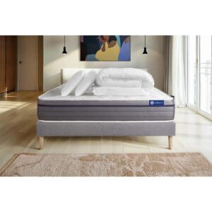 wohnli-moebel-suche-800000973475-1 BETT Actimemo zen Memory-Schaum 140 x 190 cm h1 - Kit Bettgestell Grau - Mit Kissen und Bettdecke Holz ACTISOM Möbel > Betten Grau