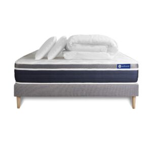 Wohnli Möbelsuche - BETT Actiflex confort Taschenfederkern und Memory-Schaum 140 x 190 cm h2 - Kit Bettgestell Grau - Mit Kissen und Bettdecke
