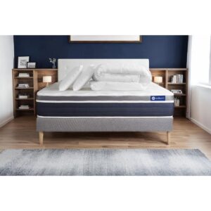 wohnli-moebel-suche-800000973936-1 BETT Actiflex confort Taschenfederkern und Memory-Schaum 140 x 200 cm h2 - Kit Bettgestell Grau - Mit Kissen und Bettdecke Holz ACTISOM Möbel > Betten Grau