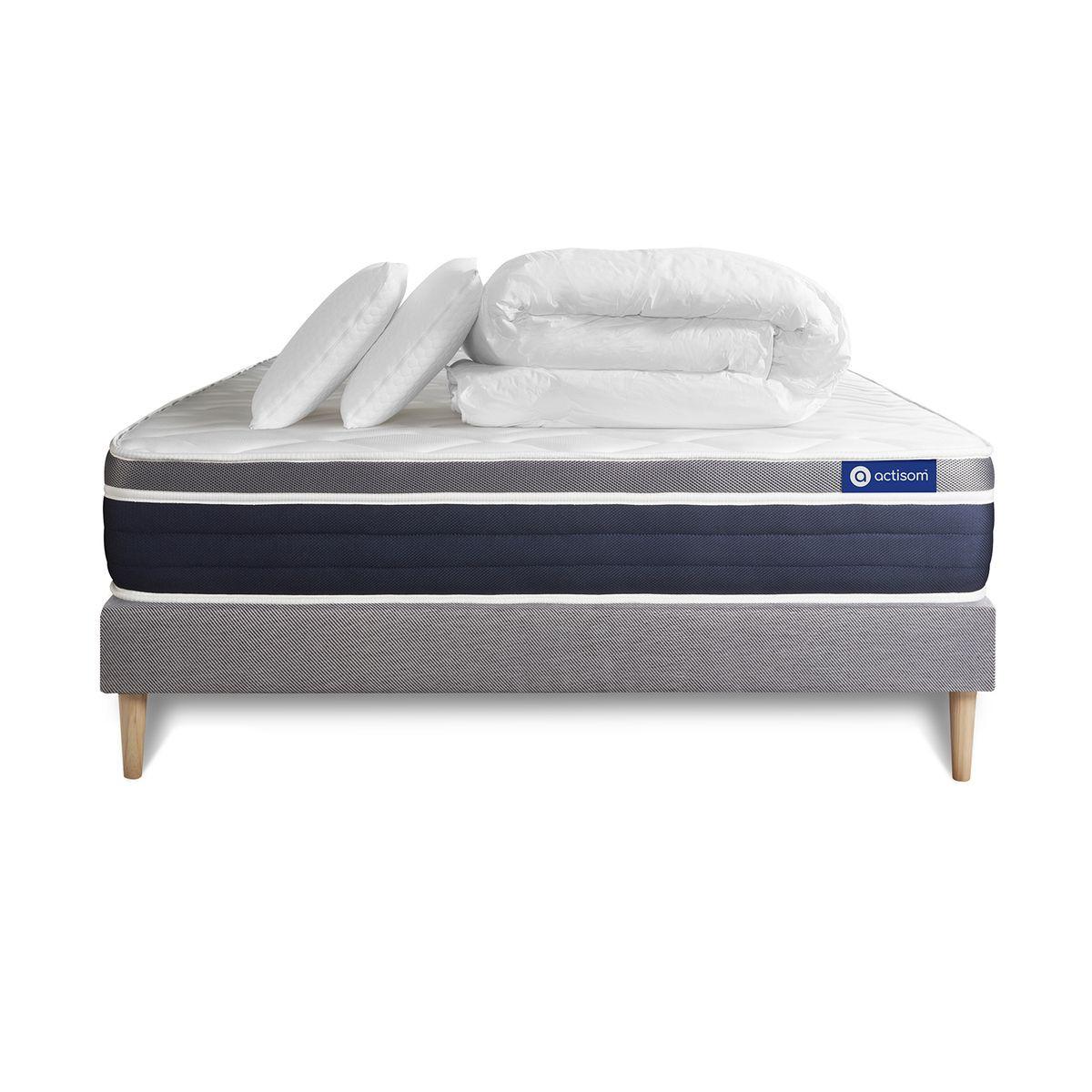 wohnli-moebel-suche-800000973936 Wohnli Möbelsuche - BETT Actiflex confort Taschenfederkern und Memory-Schaum 140 x 200 cm h2 - Kit Bettgestell Grau - Mit Kissen und Bettdecke