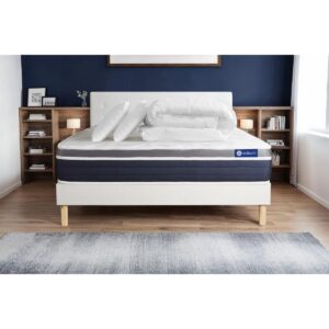 BETT Actiflex confort Taschenfederkern und Memory-Schaum 140 x 190 cm h2 - Kit Bettgestell Weiß - Mit Kissen und Bettdecke Holz ACTISOM Möbel > Betten Weiß