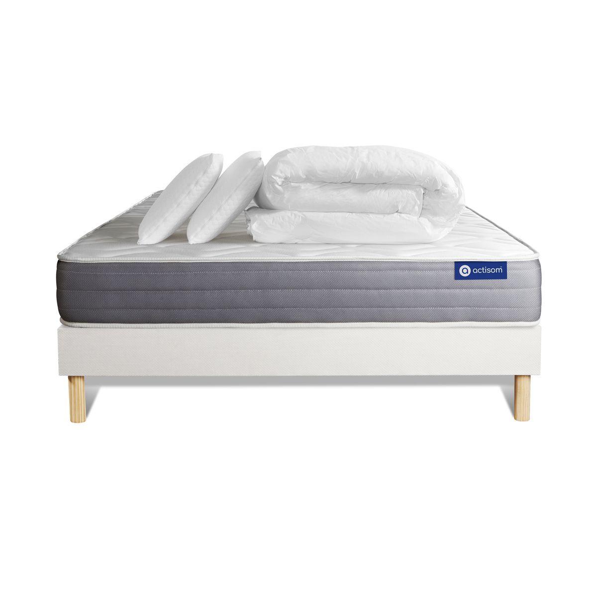 Wohnli Möbelsuche - BETT Actiflex dream Taschenfederkern und Memory-Schaum 180 x 200 cm h1 - Kit Bettgestell Weiß - Mit Kissen und Bettdecke