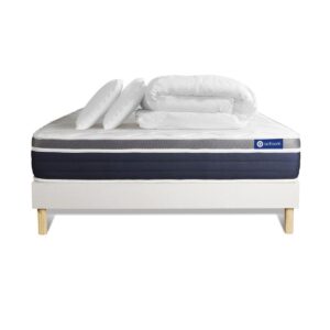 Wohnli Möbelsuche - BETT Actiflex confort Taschenfederkern und Memory-Schaum 180 x 200 cm h2 - Kit Bettgestell Weiß - Mit Kissen und Bettdecke
