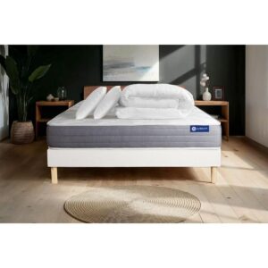 BETT Actiflex dream Taschenfederkern und Memory-Schaum 140 x 200 cm h1 - Kit Bettgestell Weiß - Mit Kissen und Bettdecke Holz ACTISOM Möbel > Betten Weiß