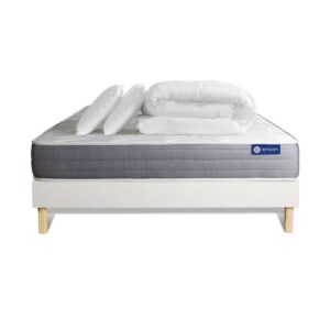 Wohnli Möbelsuche - BETT Actiflex dream Taschenfederkern und Memory-Schaum 140 x 200 cm h1 - Kit Bettgestell Weiß - Mit Kissen und Bettdecke