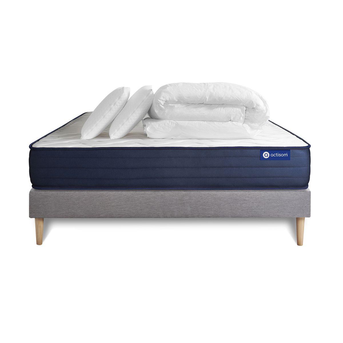 Wohnli Möbelsuche - BETT Actiflex life Taschenfederkern und Memory-Schaum 180 x 200 cm h4 - Kit Bettgestell Grau - Mit Kissen und Bettdecke