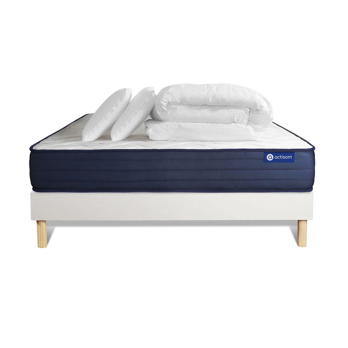 Wohnli Möbelsuche - BETT Actiflex life Taschenfederkern und Memory-Schaum 180 x 200 cm h4 - Kit Bettgestell Weiß - Mit Kissen und Bettdecke